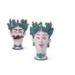 A PAIR OF CALTAGIRONE MAIOLICA VASES BY ANTONIO IUDICI