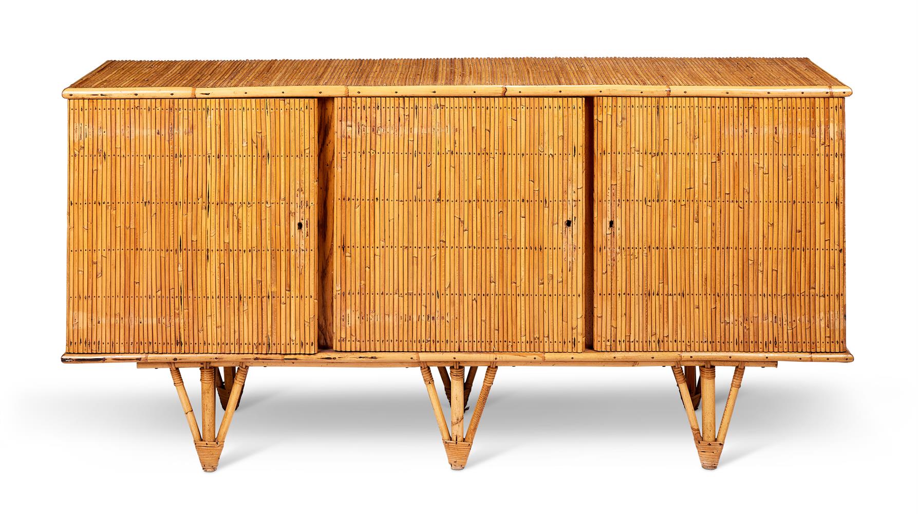 A BAMBOO AND RATTAN SIDE CABINET CIRCA 1960s