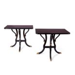 A PAIR OF BRONZE MOUNTED EBONISED CONSOLE TABLES ITALIAN, MID 20TH CENTURY