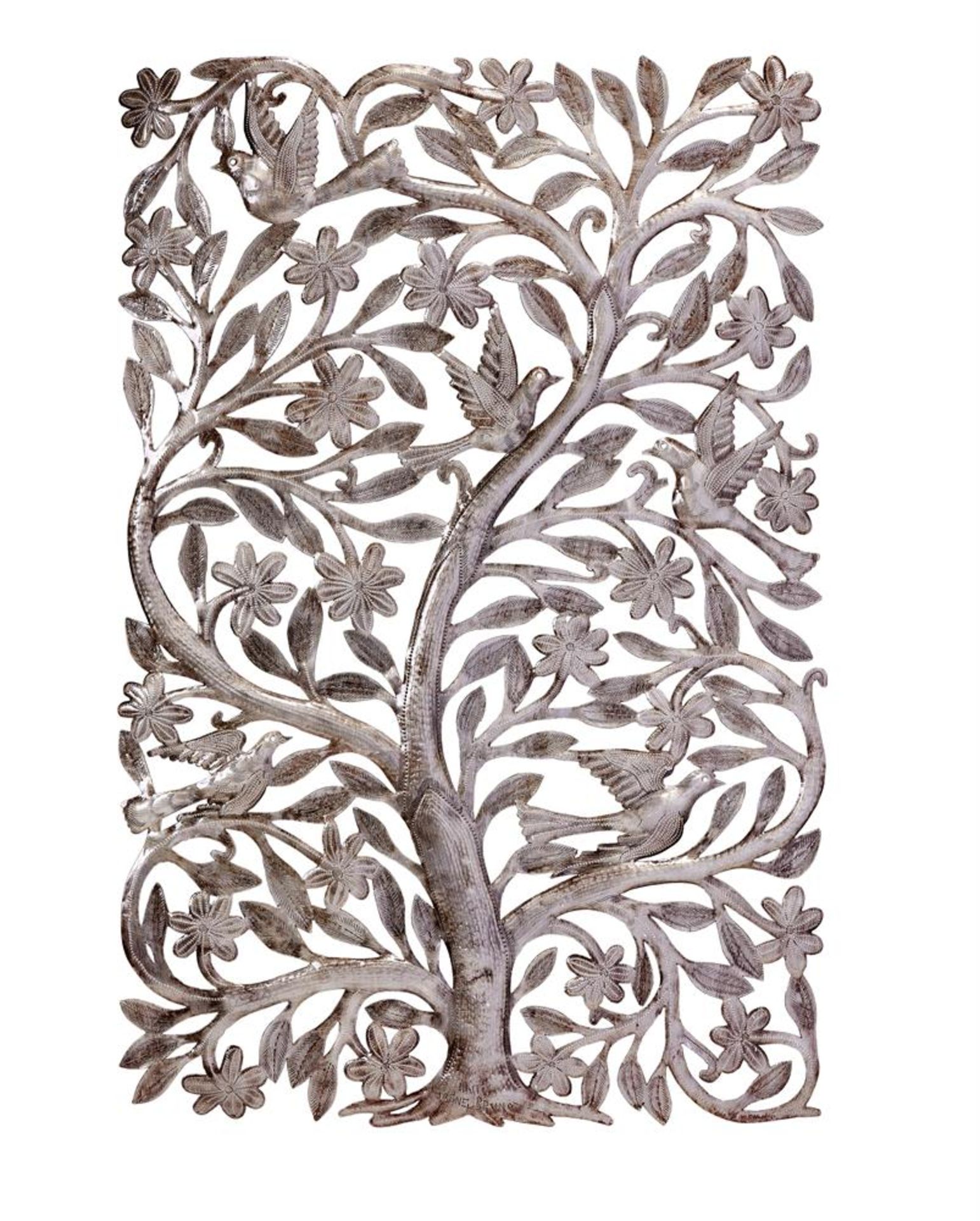 A CUT POLISHED STEEL PANEL 'THE TREE OF LIFE' HAITI, 20TH CENTURY