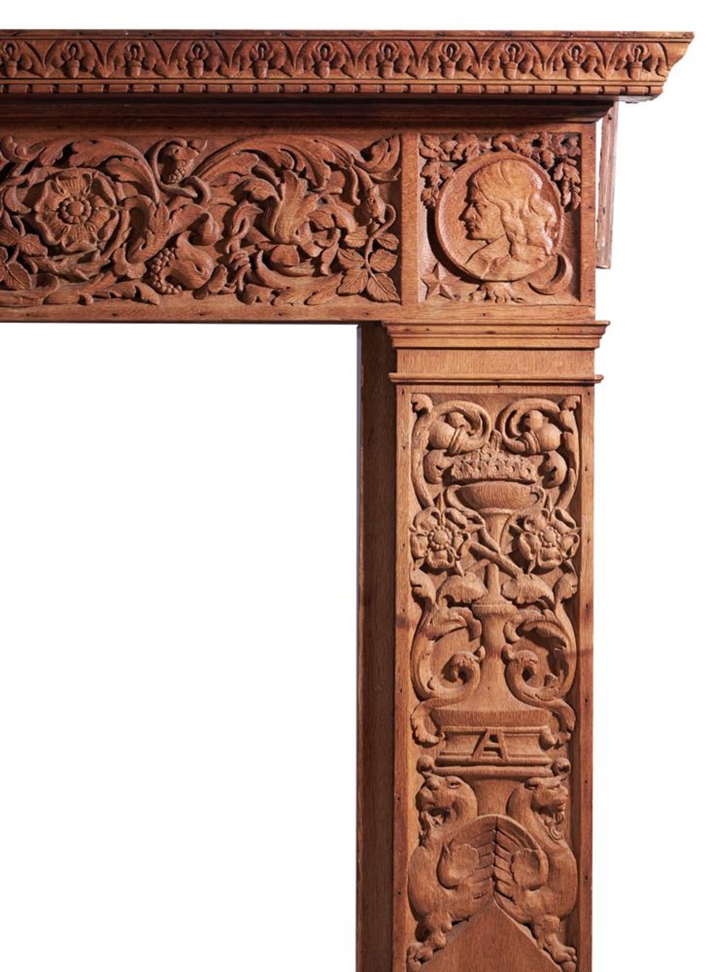 A VICTORIAN RENAISSANCE REVIVAL CARVED OAK CHIMNEYPIECE, LATE 19TH CENTURY - Image 6 of 6