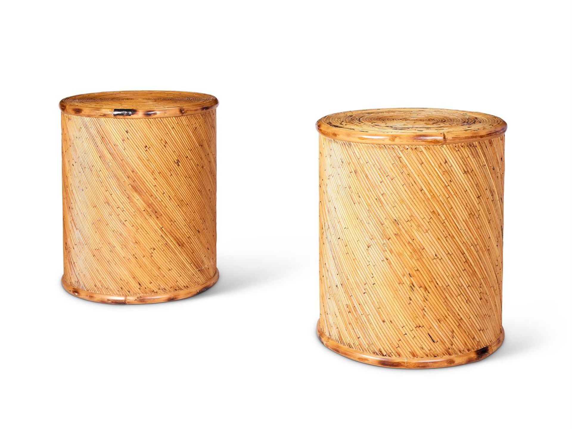 A PAIR OF BAMBOO CYLINDRICAL TABLES CIRCA 1970s