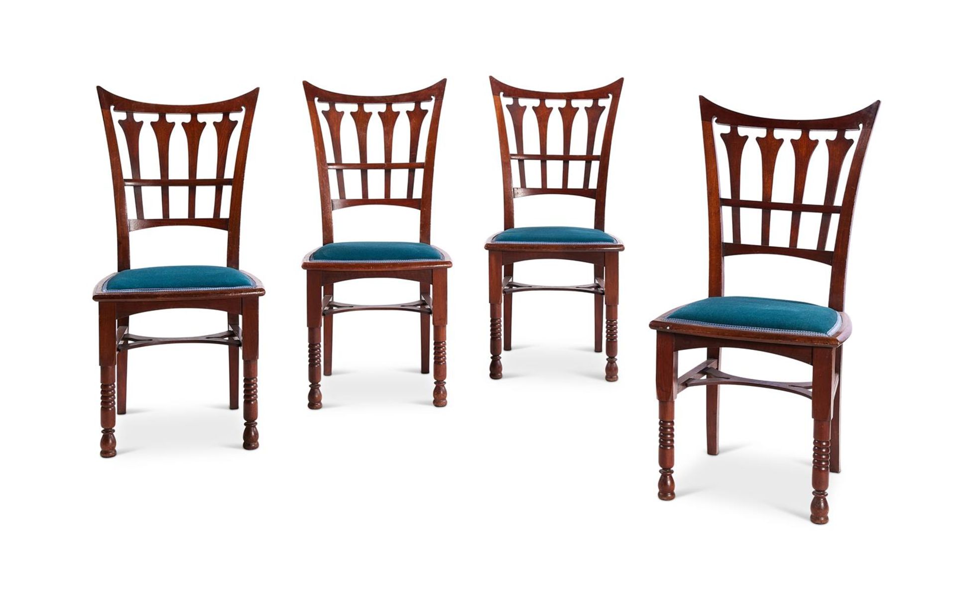 A SET OF FOUR MAHOGANY 'TULIP' CHAIRS ATTRIBUTED TO GUSTAVE SERRURIER-BOVY (1858-1910)