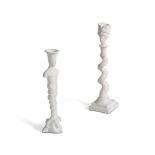 A PAIR OF MOULDED PLASTER FIGURAL CANDLESTICKS, MODERN