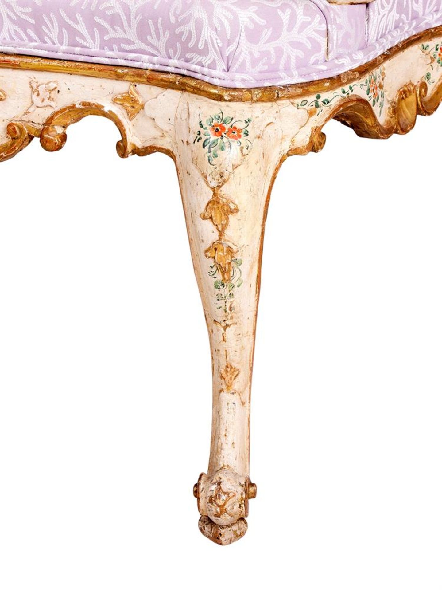 A SET OF FOUR ITALIAN CREAM, POLYCHROME AND GILT DECORATED OPEN ARMCHAIRS - Image 4 of 4