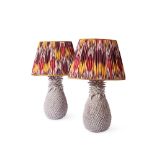 A PAIR OF WHITE CERAMIC PINEAPPLE LAMPS, MODERN
