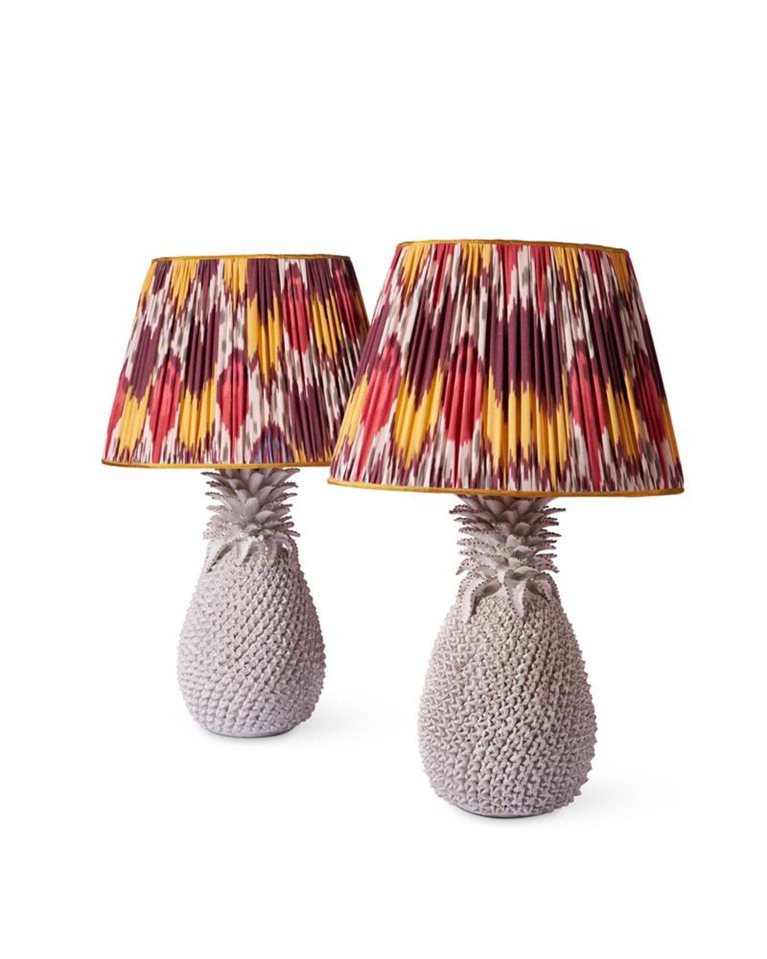 A PAIR OF WHITE CERAMIC PINEAPPLE LAMPS, MODERN