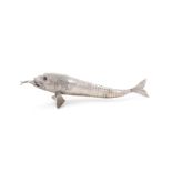 A SPANISH SILVER COLOURED ARTICULATED MODEL OF A PIKE, LOPEZ, MADRID, POST 1934 .915 STANDARD