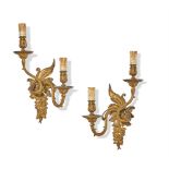 A PAIR OF ORMOLU TWIN BRANCH WALL LIGHTS, PROBABLY ITALIAN