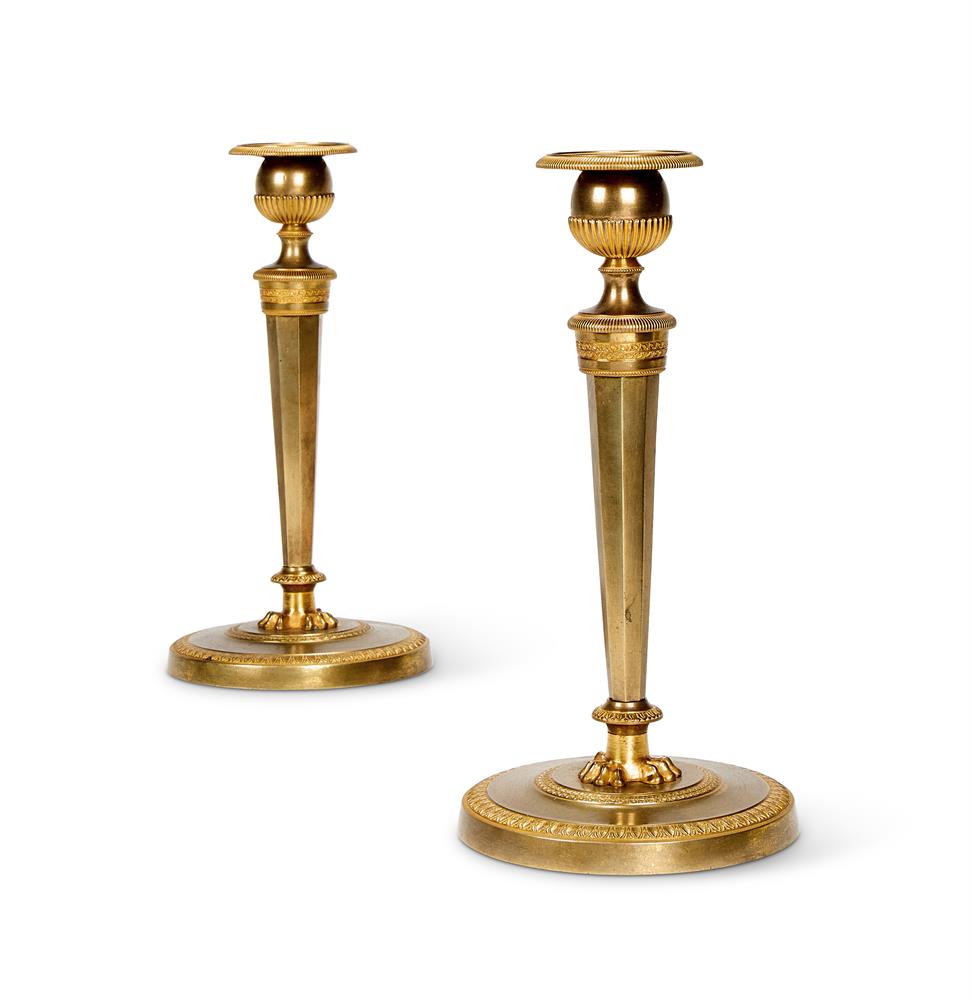 A PAIR OF EMPIRE REVIVAL GILT BRONZE CANDLESTICKS, LATE 19TH CENTURY - Image 2 of 2