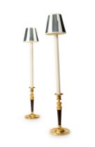 A PAIR OF EMPIRE GILT AND PATINATED BRONZE CANDLESTICKS, AFTER GALLE AND PERCIER