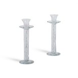 A PAIR OF CLEAR GLASS AIR TWIST STEMMED COLUMNAR CANDLESTICKS