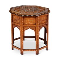 Y AN INDIAN CAMEL BONE AND IVORY INLAID OCTAGONAL TABLE HOSHIARPUR, CIRCA 1900