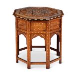 Y AN INDIAN CAMEL BONE AND IVORY INLAID OCTAGONAL TABLE HOSHIARPUR, CIRCA 1900