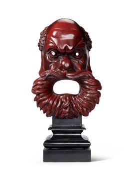 A RARE CARVED ROSSO ANTICO MASK IN THE MANNER OF BENEDETTO BOSCHETTI (1820-1860), ITALIAN