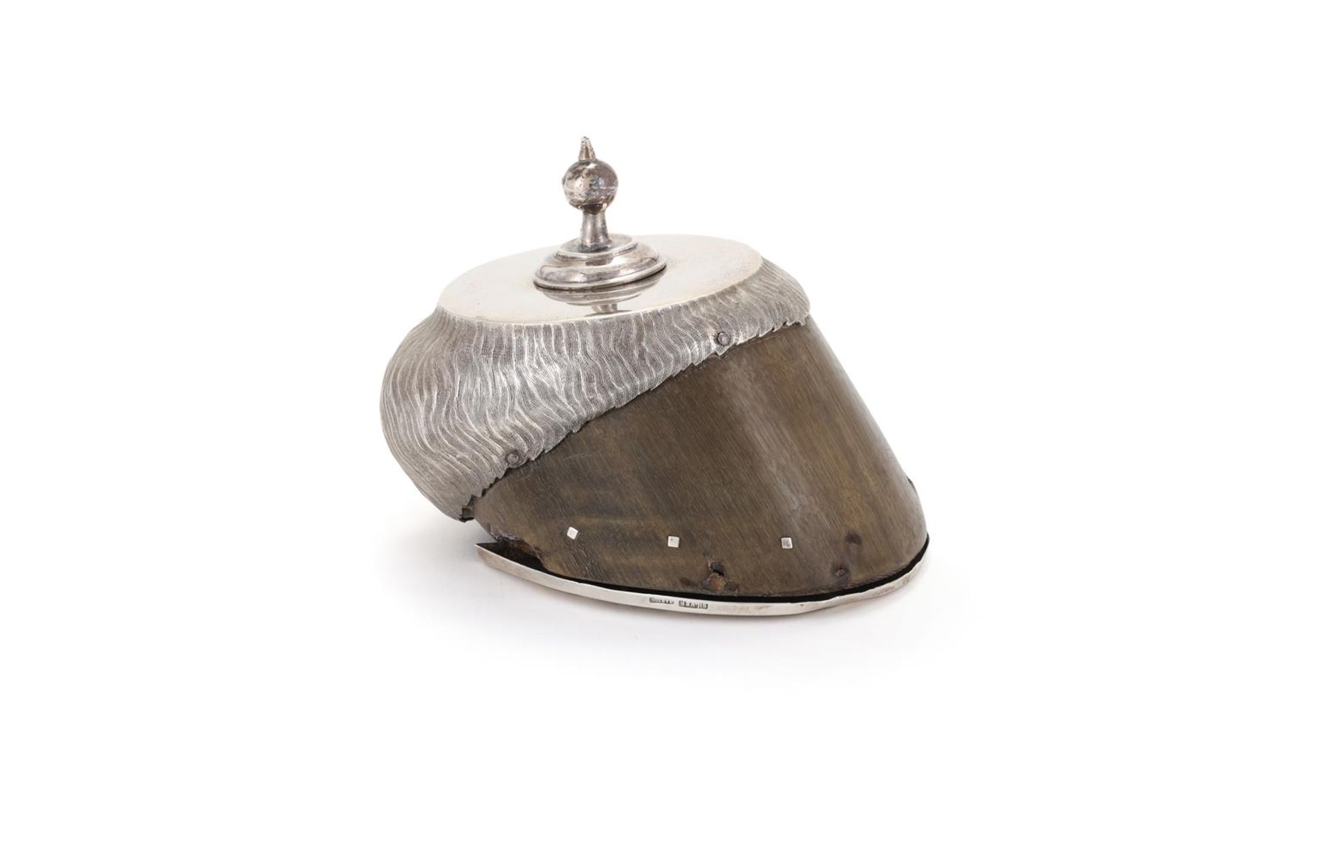 AN AMERICAN SILVER MOUNTED HORSE HOOF PAPER WEIGHTSTAMPED STERLING, BARTON, 19TH CENTURY