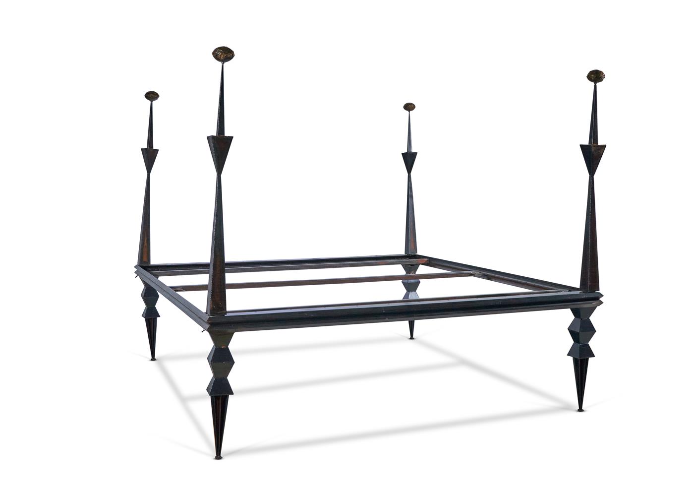 λ A WELDED STEEL FOUR POSTER BED FRAME BY TOM DIXON (B.1959), CIRCA 1991