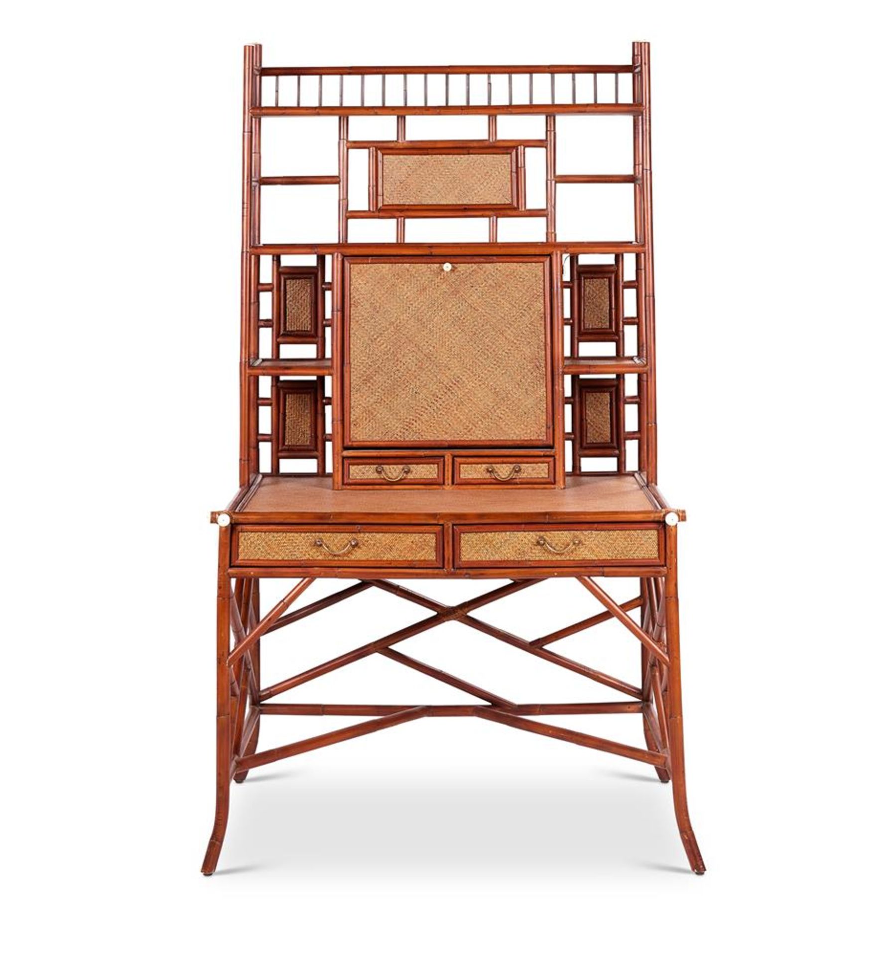 A BAMBOO AND RATTAN SECRETAIRE IN THE NAPOLEON III STYLE MODERN