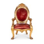 AN ITALIAN GILTWOOD OPEN ARMCHAIR, ROME, 19TH CENTURY