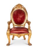 AN ITALIAN GILTWOOD OPEN ARMCHAIR, ROME, 19TH CENTURY