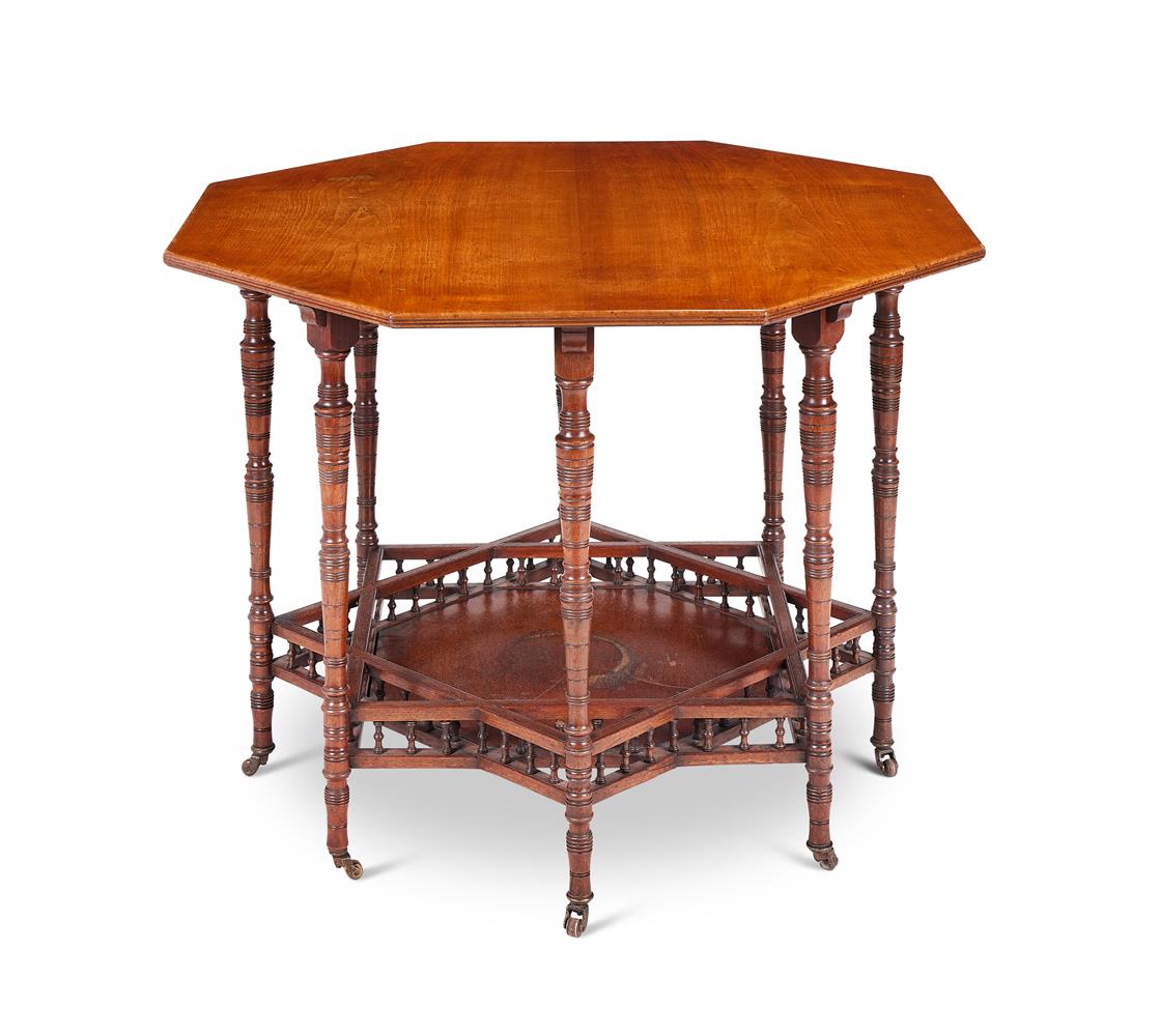 A LATE VICTORIAN MAHOGANY OCTAGONAL CENTRE TABLE, IN THE MANNER OF MORRIS & CO, CIRCA 1890
