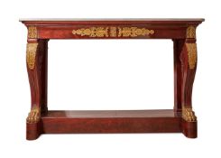 A RESTAURATION ORMOLU MOUNTED MAHOGANY CONSOLE TABLE, EARLY 19TH CENTURY