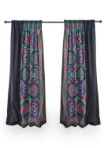 A PAIR OF EMROIDERED SUZANI CURTAINS, MODERN
