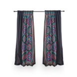 A PAIR OF EMROIDERED SUZANI CURTAINS, MODERN