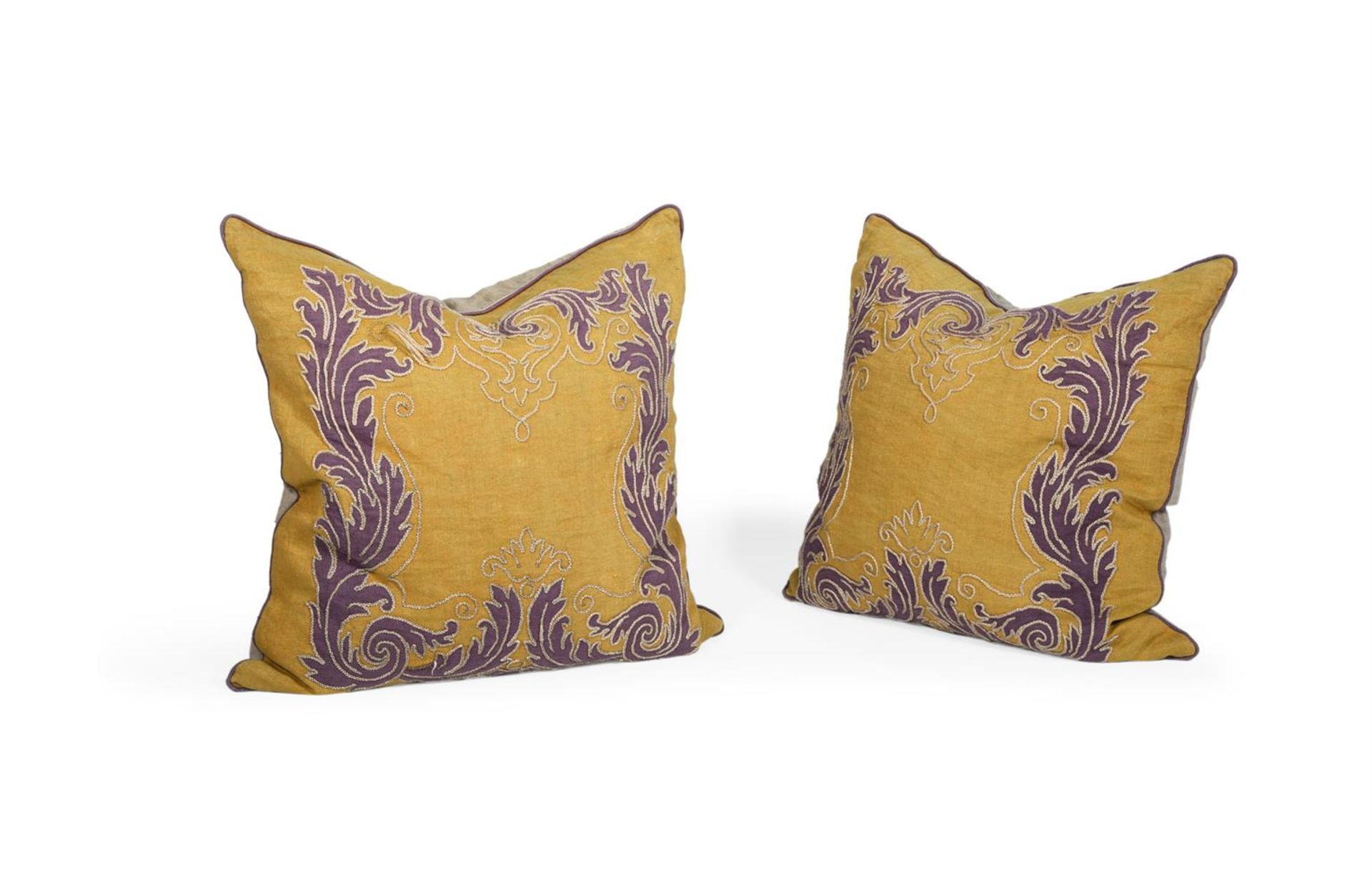 A PAIR OF BRODERIE CUSHIONS BY JEAN FRANCOIS LESAGE