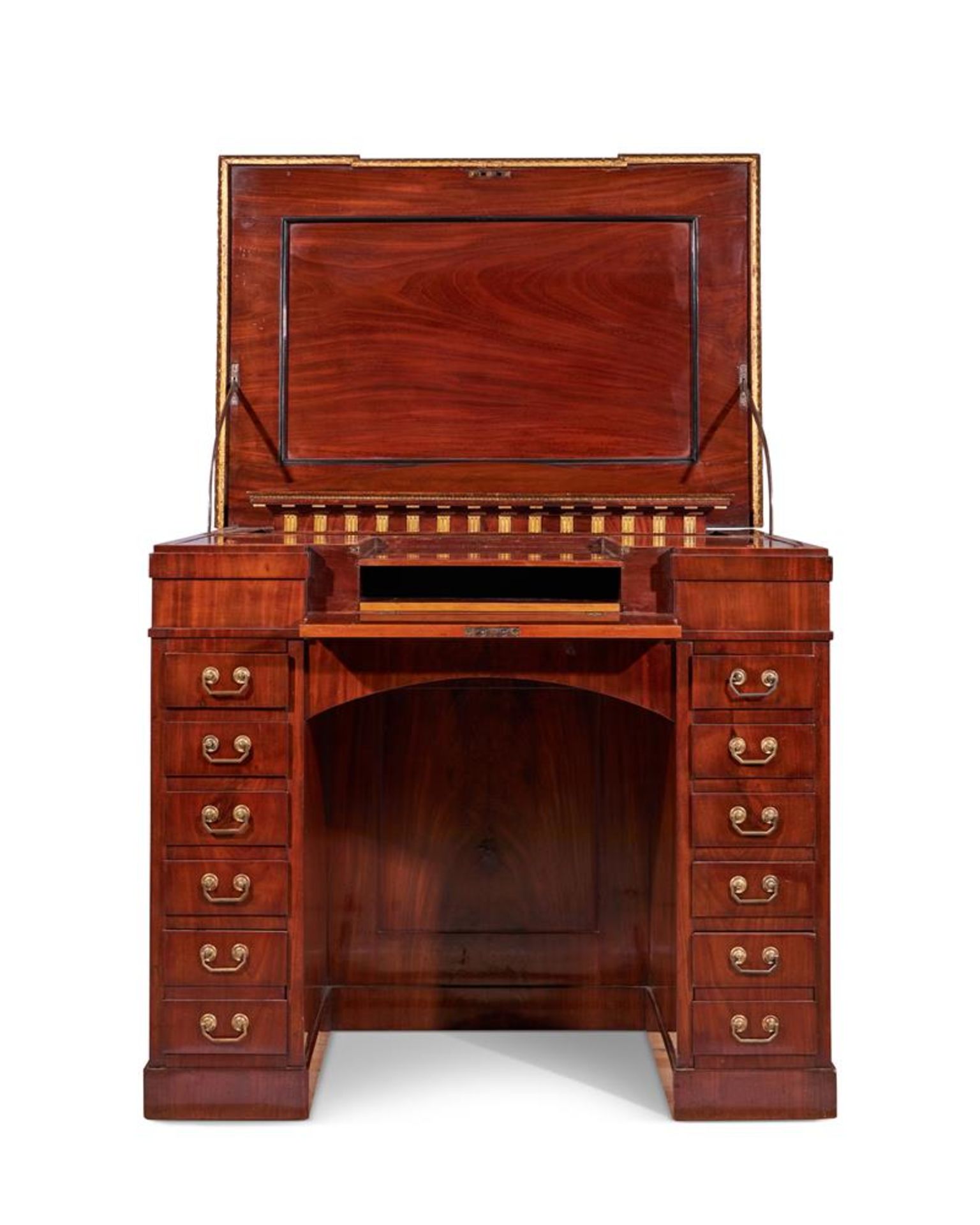 AN EMPIRE BRONZE MOUNTED, PARCEL GILT, AMBOYNA AND INLAID MAHOGANY DESK, CIRCA 1810 - Image 12 of 14