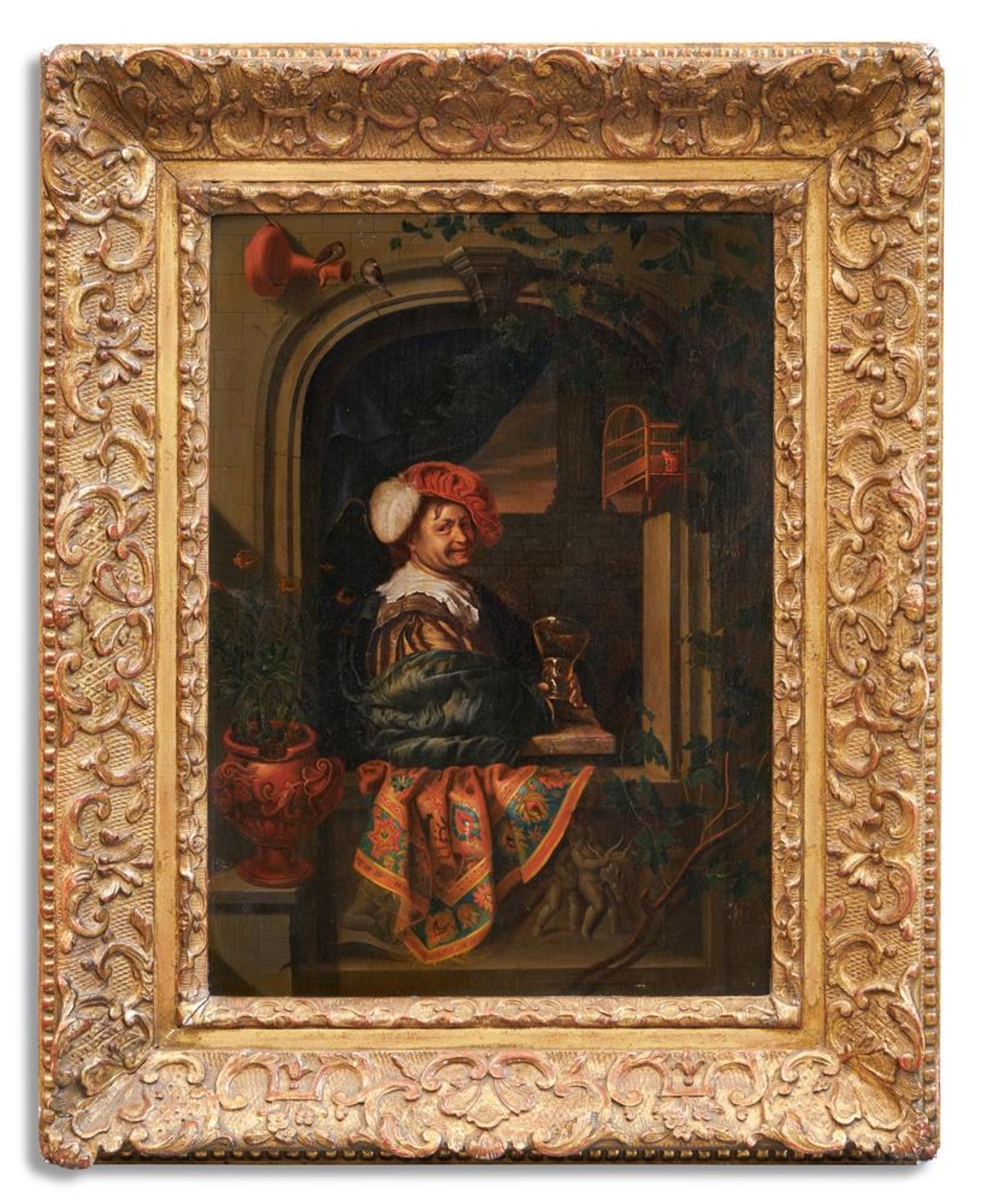 FOLLOWER OF WILLEM VAN MIERIS THE ELDER, A MAN AT A WINDOW HOLDING A GOBLET