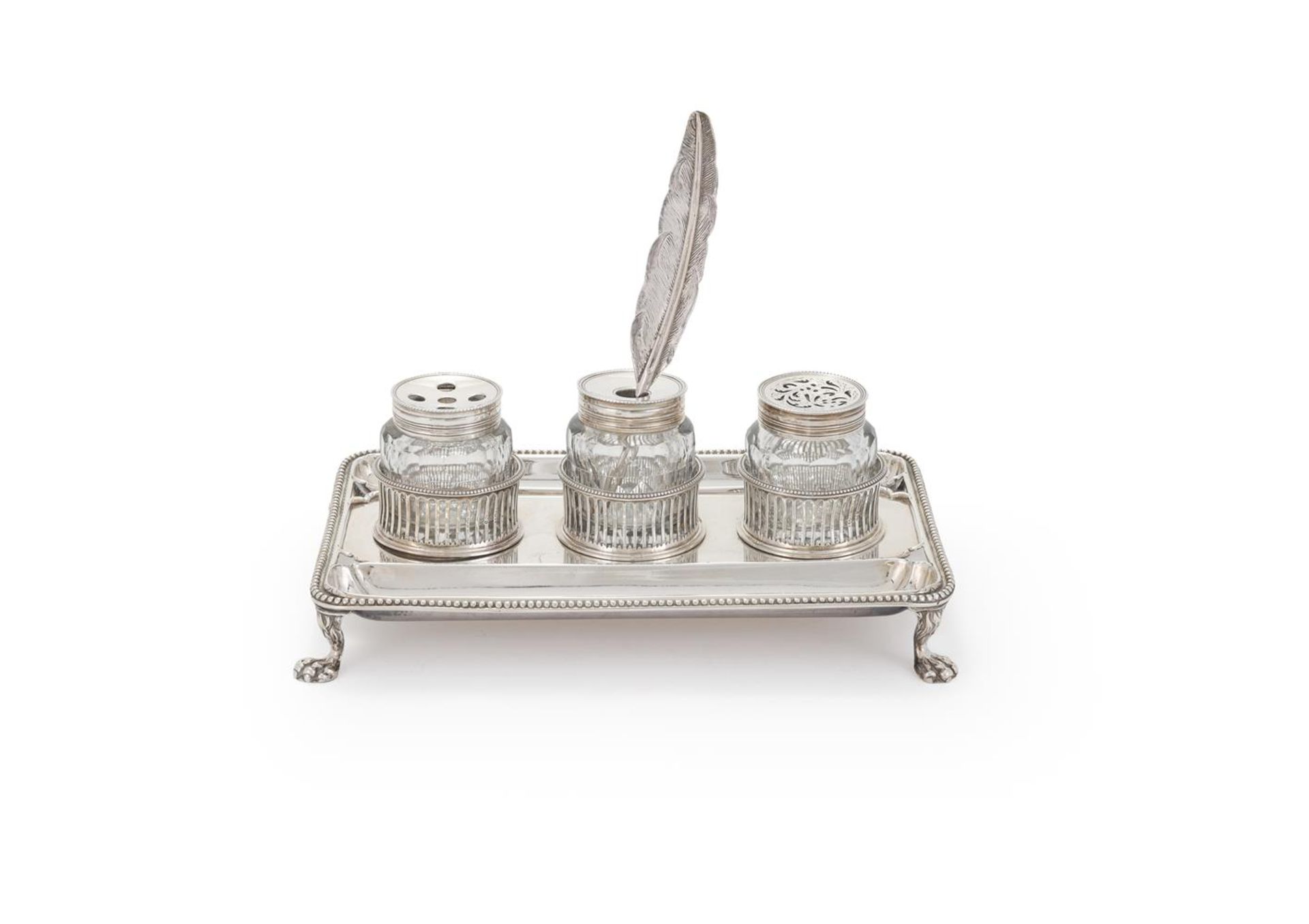 A GEORGE III SILVER OBLONG INKSTAND - Bild 3 aus 7