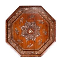 Y AN INDIAN CAMEL BONE AND IVORY INLAID OCTAGONAL TABLE, HOSHIARPUR, CIRCA 1900