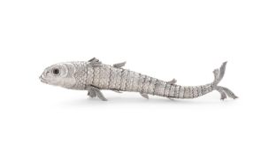 A SPANISH SILVER COLOURED ARTICULATED MODEL OF A FISH