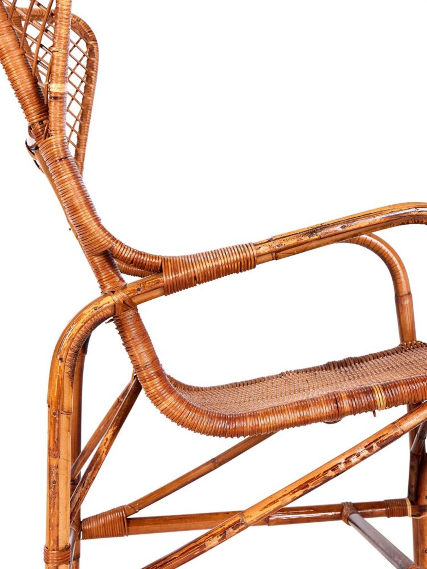 A SET OF FOUR RATTAN OPEN ARMCHAIRS ATTRIBUTED TO EUGENIA ALBERTO REGGIO MANUFACTURED BY CICERI - Image 2 of 4