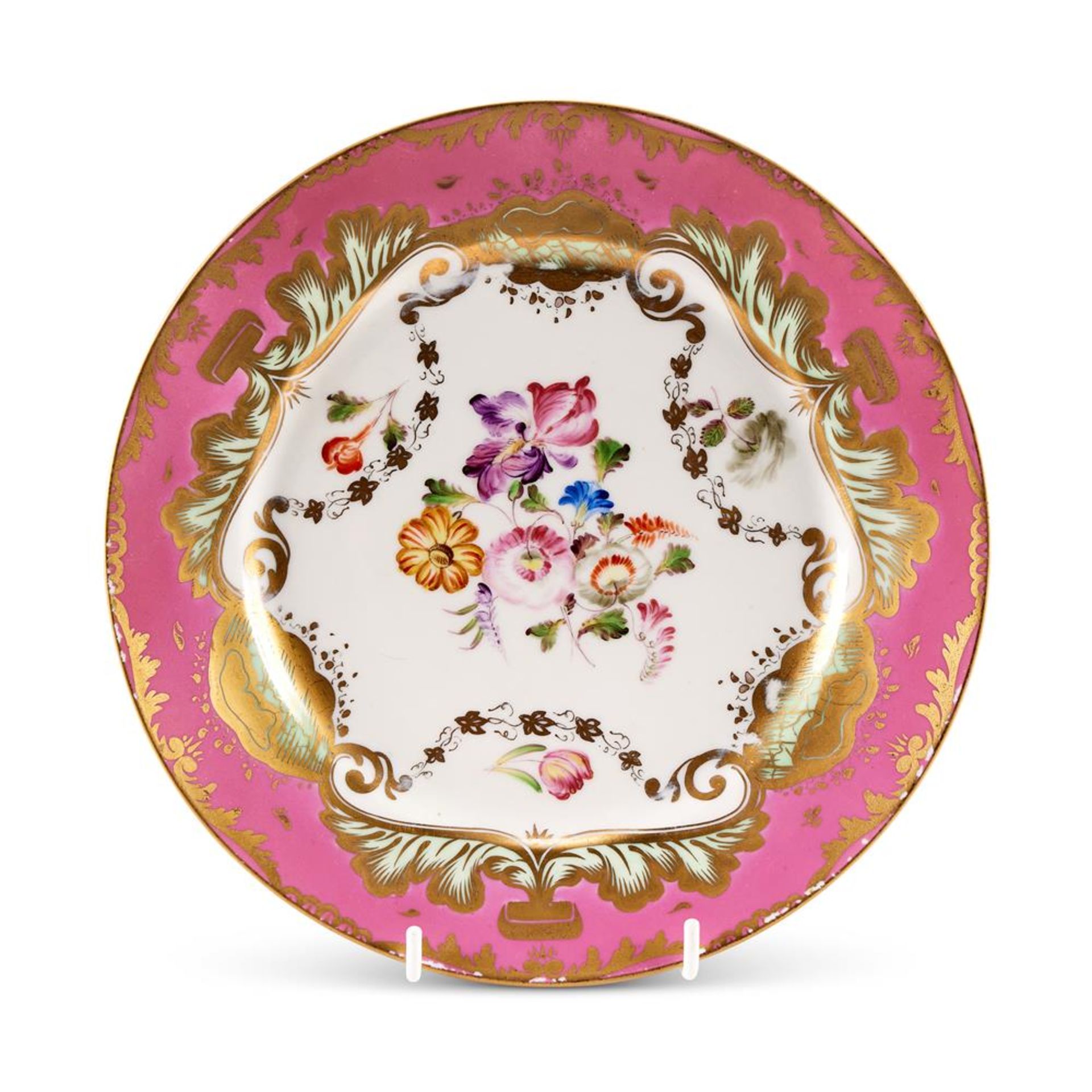 THIRTEEN LIMOGES PORCELAIN PINK-GROUND ROCOCO REVIVAL DESSERT PLATES, CIRCA 1900 - Bild 2 aus 3