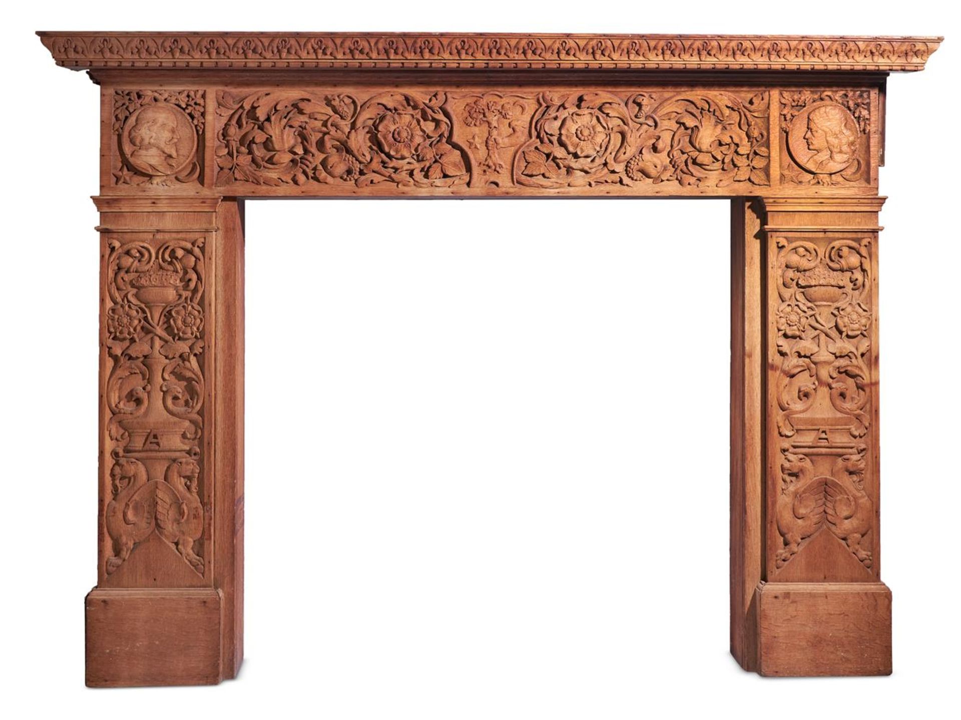 A VICTORIAN RENAISSANCE REVIVAL CARVED OAK CHIMNEYPIECE, LATE 19TH CENTURY