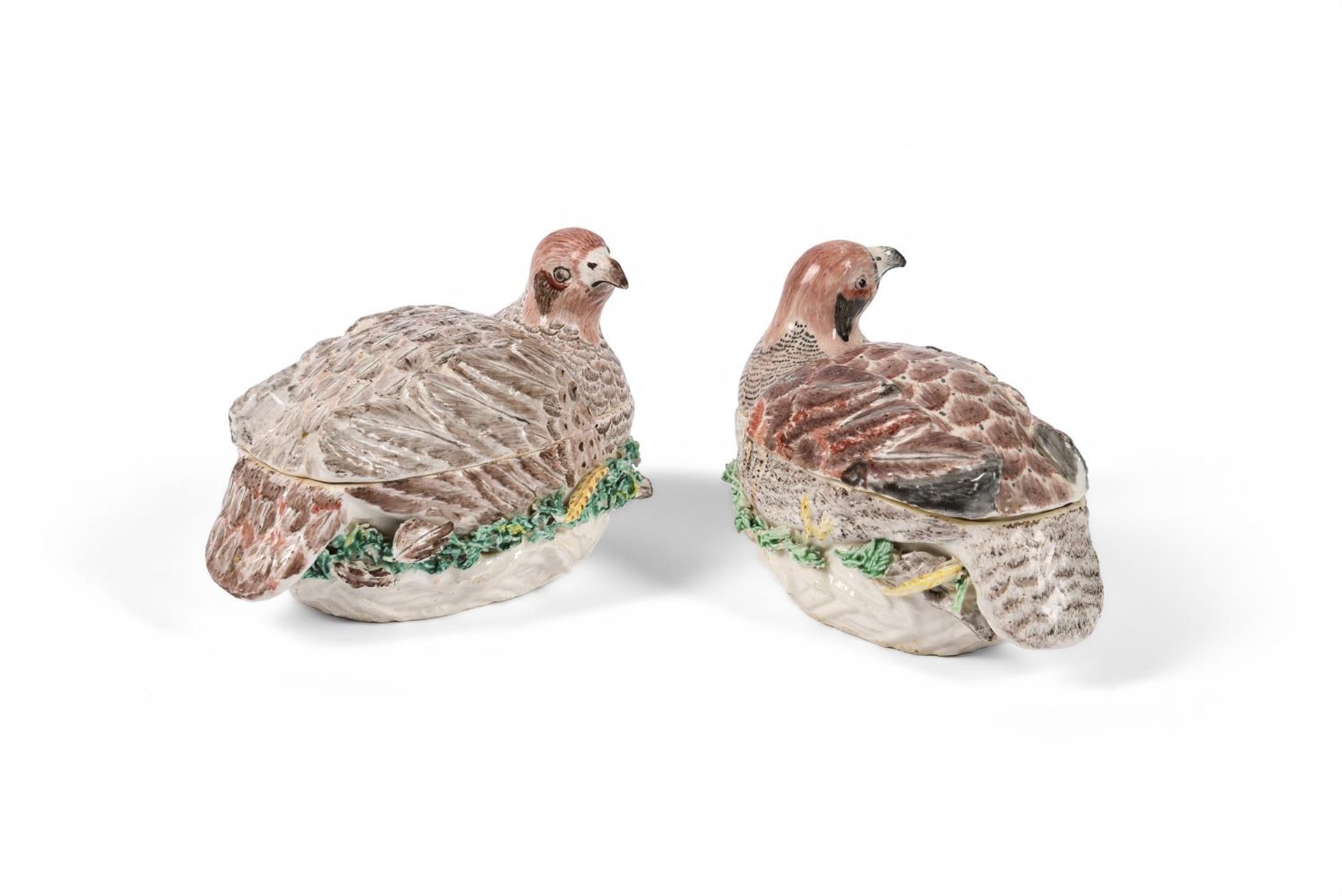 TWO SIMILAR DERBY PORCELAIN TUREENS AND COVERS NATURALISTICALLY MODELLED AS NESTING PARTRIDGES - Image 2 of 3