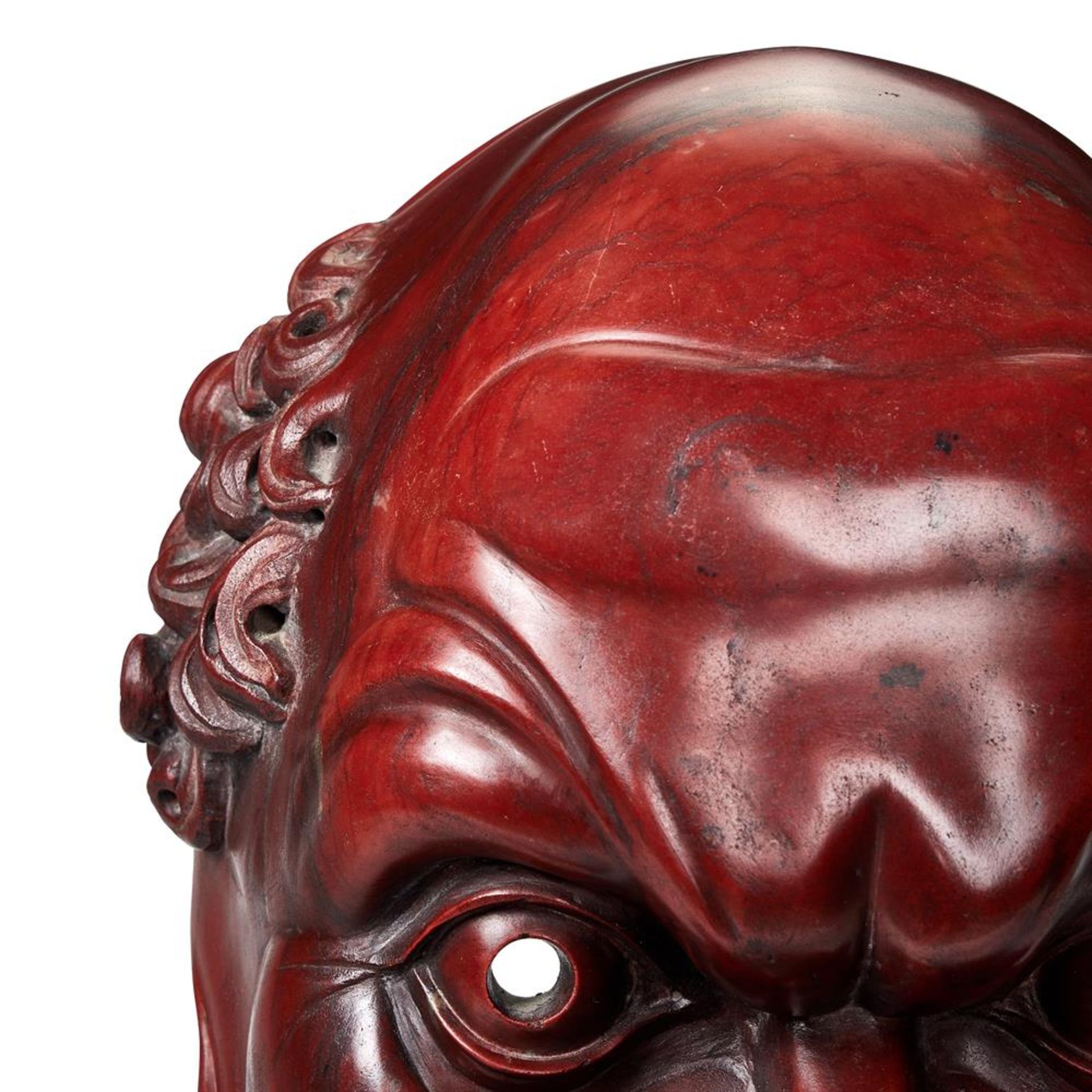 A RARE CARVED ROSSO ANTICO MASK IN THE MANNER OF BENEDETTO BOSCHETTI (1820-1860), ITALIAN - Bild 2 aus 2