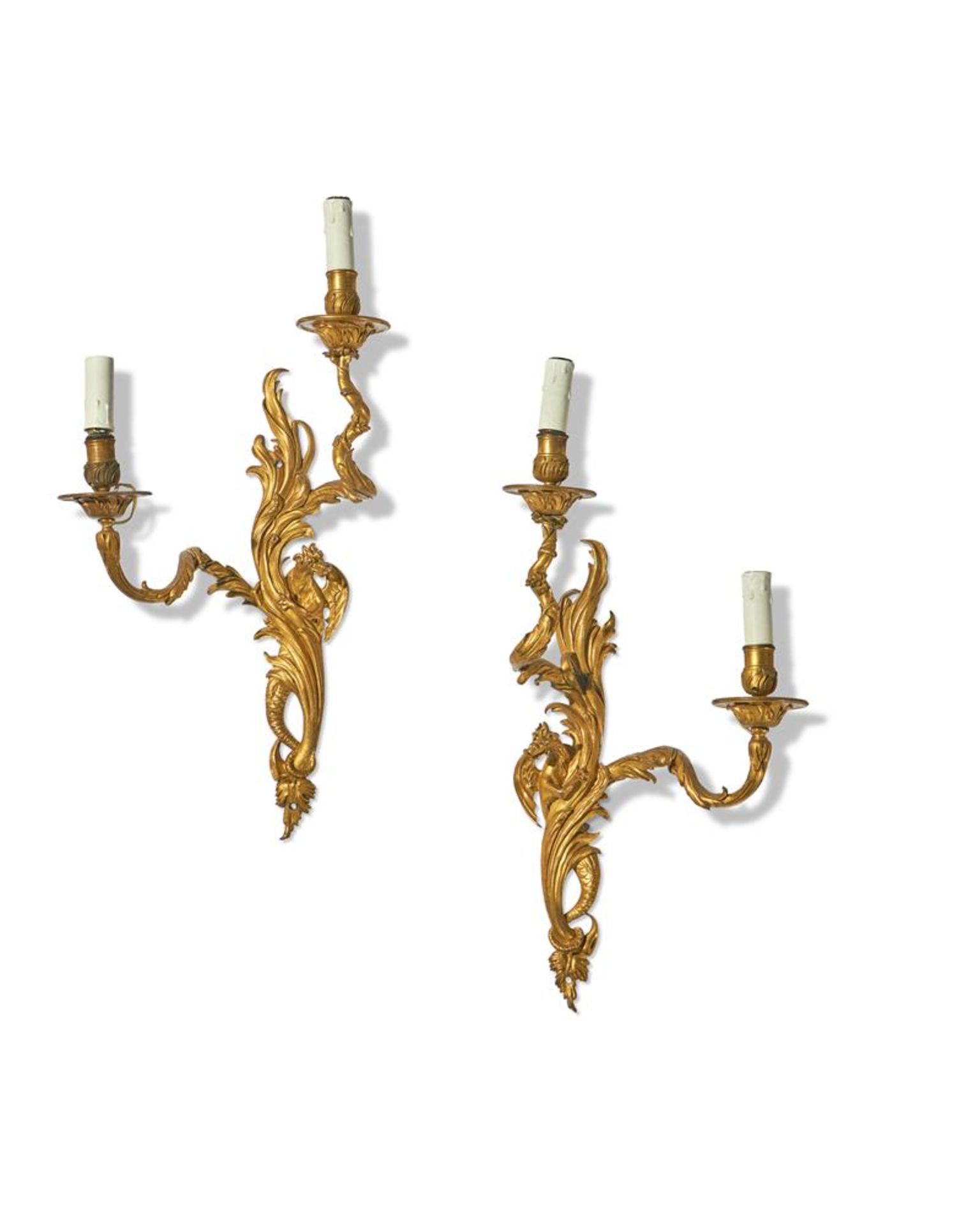 A PAIR OF ORMOLU TWIN BRANCH WALL LIGHTS, 18TH CENTURY - Image 2 of 5