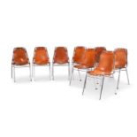 A SET OF EIGHT CHROME PLATED TUBULAR STEEL LEATHER 'LES ARCS' CHAIRS MANFACTURED BY DAL VERA