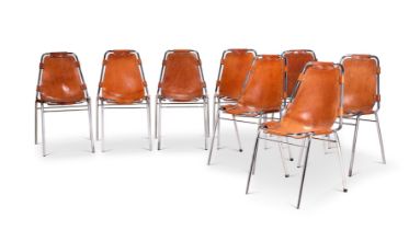 A SET OF EIGHT CHROME PLATED TUBULAR STEEL LEATHER 'LES ARCS' CHAIRS MANFACTURED BY DAL VERA