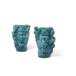 A PAIR OF SICILIAN TURQUOISE GLAZED TERRACOTTA VASES, ITALIAN