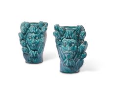 A PAIR OF SICILIAN TURQUOISE GLAZED TERRACOTTA VASES, ITALIAN