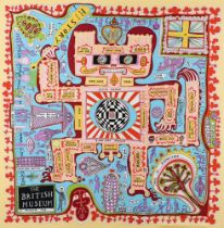 GRAYSON PERRY (BRITISH B.1960) SILK SCARF 'THE BRITISH MUSEUM - A PERSONAL MAP'