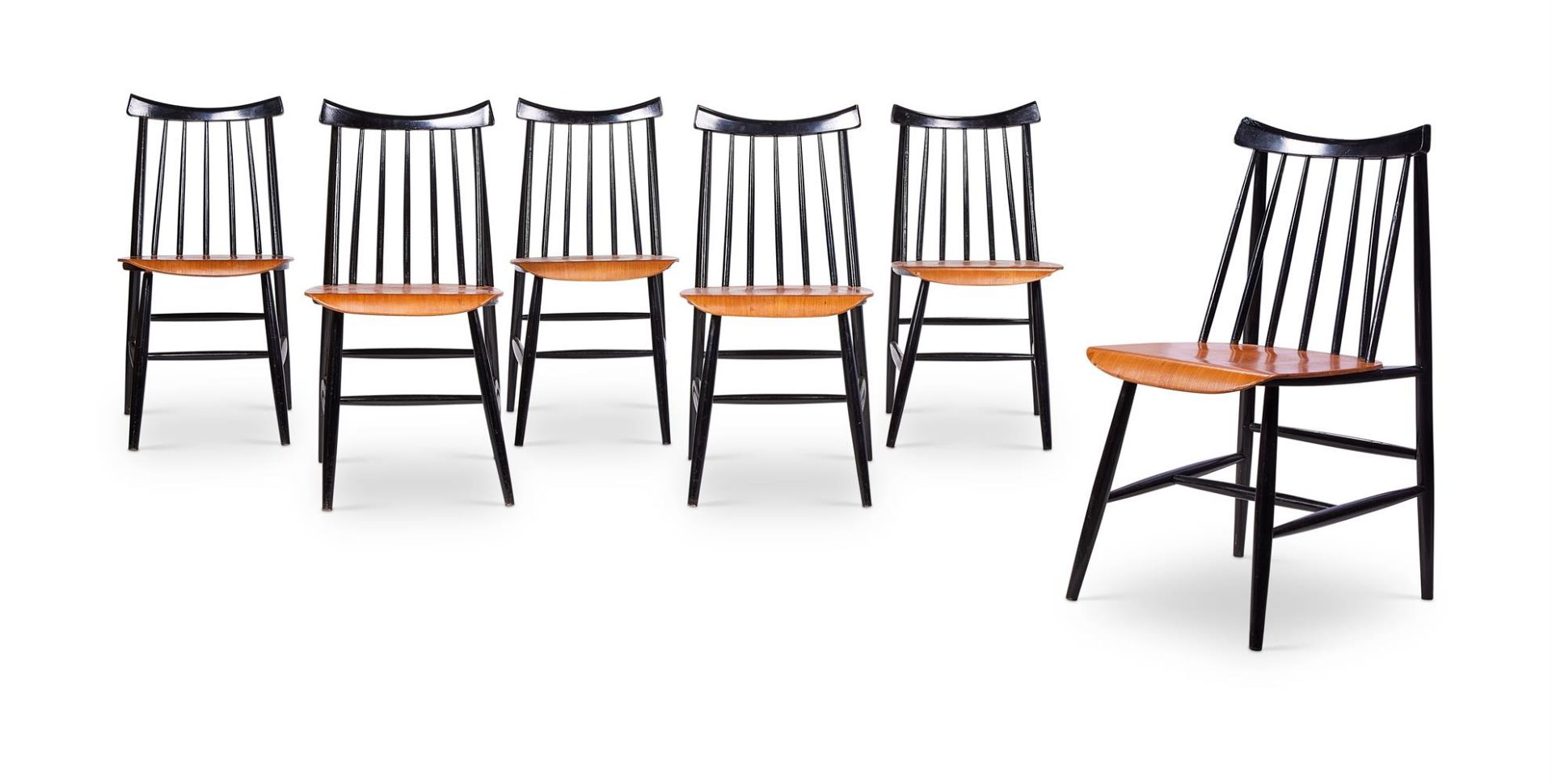 A SET OF SIX BLACK PAINTED BEECH 'FANETT' CHAIRS BY TO ILMARI TAPIOVAARA (1914-1999)