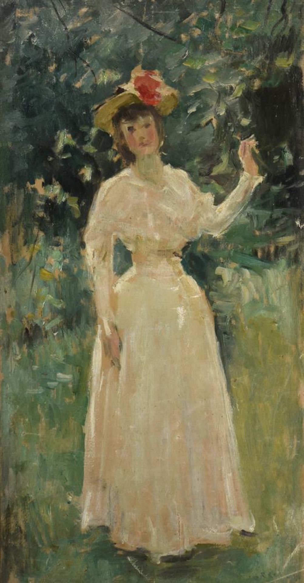 ATTRIBUTED TO VITTORIO MATTEO CORCOS (ITALIAN 1859-1933), SKETCH OF A LADY WITH WHITE DRESS - Image 2 of 3