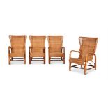 A SET OF FOUR RATTAN OPEN ARMCHAIRS ATTRIBUTED TO EUGENIA ALBERTO REGGIO MANUFACTURED BY CICERI