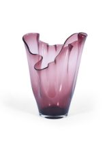 AN AMETHYST AND CLEAR CASED HANDKERCHIEF VASE OF MURANO TYPE MODERN