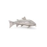 A SILVER COLOURED ARTICULATED MODEL OF A SALMON, UNMARKED, 20TH CENTURY